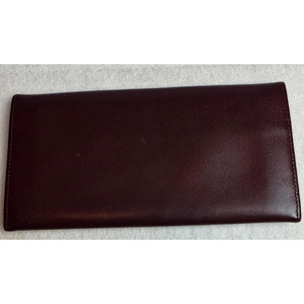 Vintage Must de Cartier Bordeaux Leather Long Flap Wallet Gold Corners Italy 114